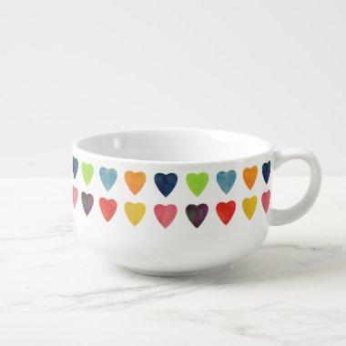 Watercolor Heart Pattern Soup Mug