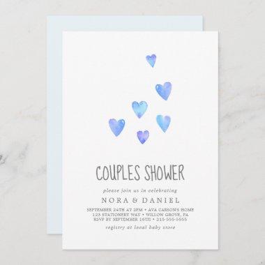 Watercolor Hearts Boy Couples Shower Invitations