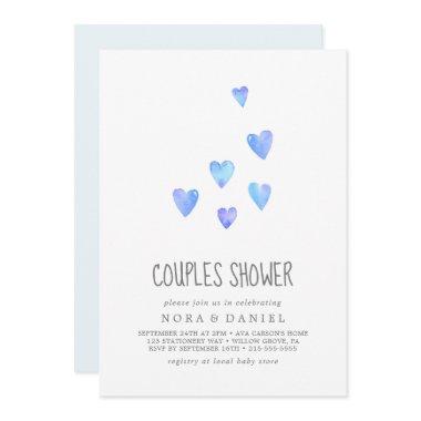 Watercolor Hearts Boy Couples Shower Invitations