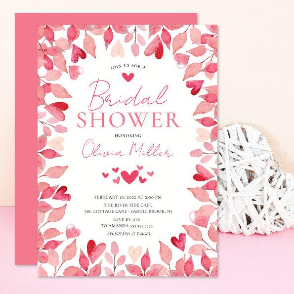 Watercolor Hearts Bridal Shower Invitations