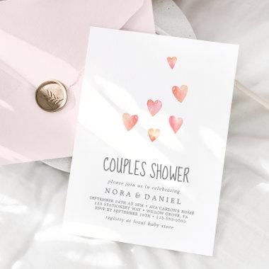 Watercolor Hearts Girl Couples Shower Invitations