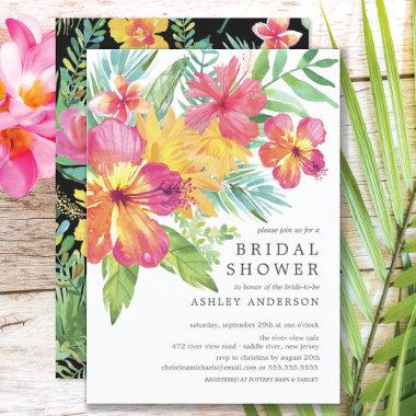 Watercolor Hibiscus Tropical Bridal Shower Invitations