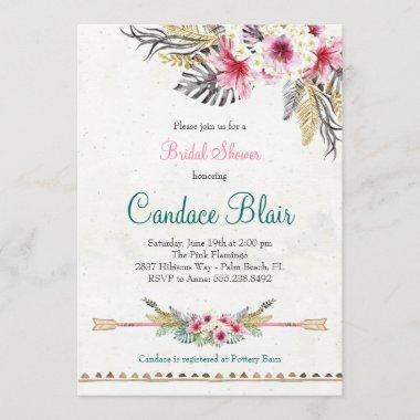 Watercolor Hibiscus Tropical Soiree Bridal Shower Invitations