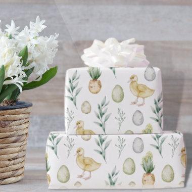 Watercolor Hyacinth Chicks Eggs Vintage Easter Wrapping Paper