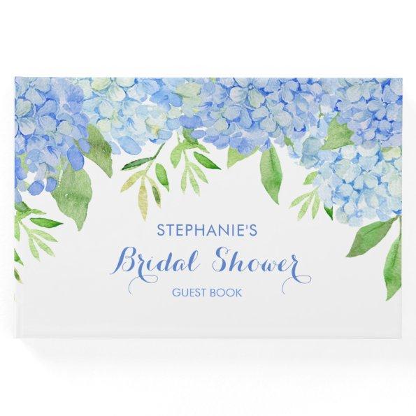 Watercolor Hydrangeas Blue Floral Bridal Shower Guest Book