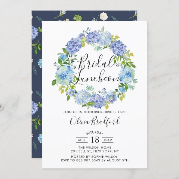 Watercolor Hydrangeas Wreath Bridal Luncheon Invitations