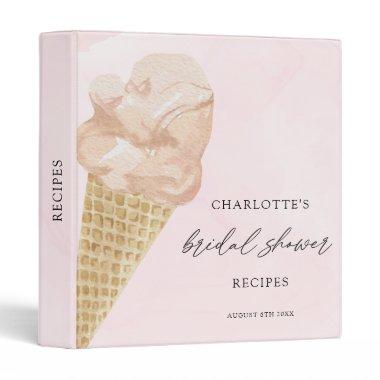 Watercolor Ice Cream Bridal Shower Recipes 3 Ring Binder