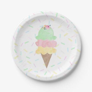 Watercolor Ice Cream Paper Plates