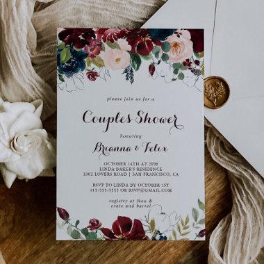 Watercolor Illustrated Fall Floral Couples Shower Invitations