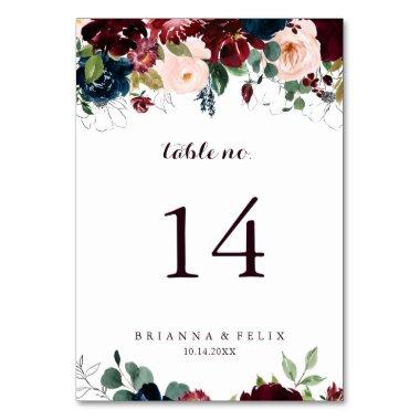 Watercolor Illustrated Fall Floral Wedding Table Number