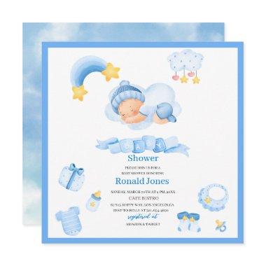 Watercolor it is boy blue Boho Nursery Baby Showe Invitations