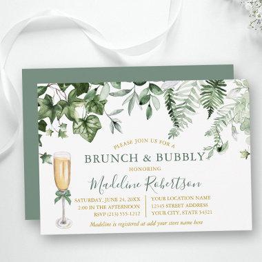 Watercolor Ivy Ferns Sage Green Gold Bridal Brunch Invitations