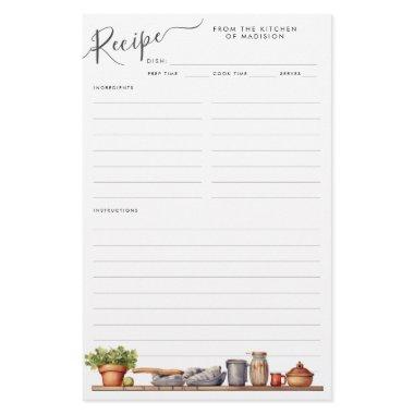 Watercolor Kitchen Shelf Pot Utensils Recipe Sheet