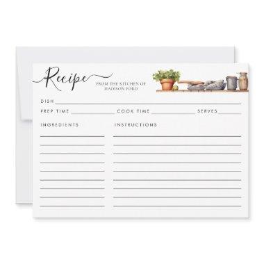 Watercolor Kitchen Shelf Pots Utensils Recipe Invitations