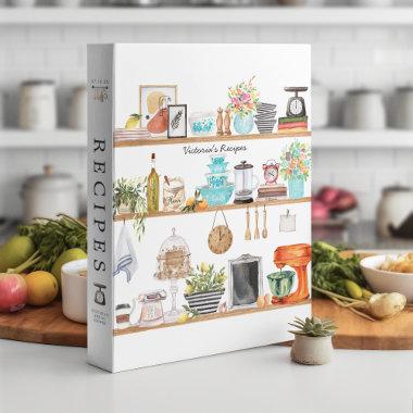 Watercolor Kitchen Utensils |  Recipe 3 Ring Binder