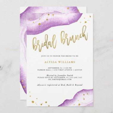 Watercolor Lavender and Gold Geode Bridal Brunch Invitations