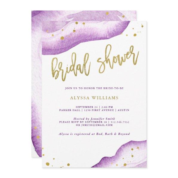 Watercolor Lavender and Gold Geode Bridal Shower Invitations