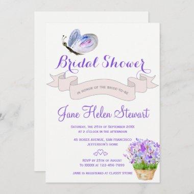 Watercolor lavender butterfly french bridal shower Invitations
