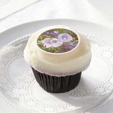 Watercolor Lavender Cupcake Frosting Round