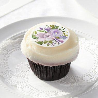 Watercolor Lavender Cupcake Frosting Round