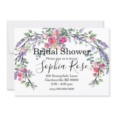 Watercolor Lavender eucalyptus Pink Wild Rose