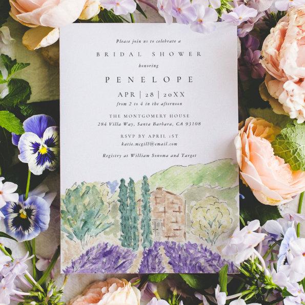 Watercolor Lavender Fields Bridal Shower Invitations