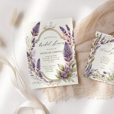 watercolor lavender floral regal bridal shower Invitations