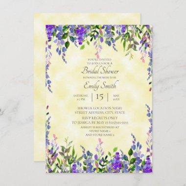 Watercolor Lavender Floral Yellow Bridal Shower Invitations