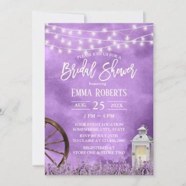 Watercolor Lavender Flowers & Lantern Bridal Showe Invitations