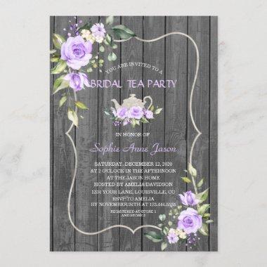 Watercolor Lavender Flowers Wood Bridal Tea Party Invitations