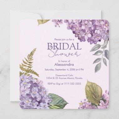 Watercolor Lavender Hydrangea Flower Bridal Shower Invitations
