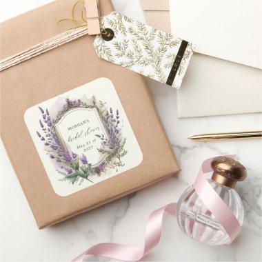Watercolor Lavender Regal Bridal Shower Square Sticker