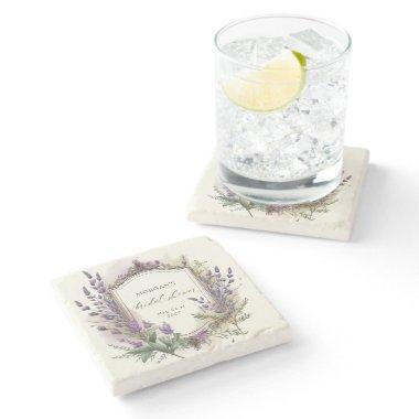 Watercolor Lavender Regal Bridal Shower Stone Coaster