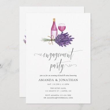 Watercolor Lavender Wine Tasting Engagement Party Invitations