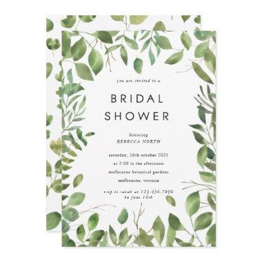 Watercolor Leafy Border Frame Bridal Shower Invitations