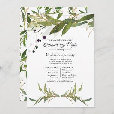 Watercolor Leafy Greenery Bridal Shower by Mail Invitations