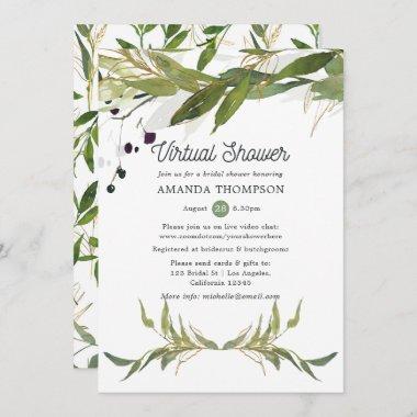 Watercolor Leafy Greenery Virtual Bridal Shower Invitations
