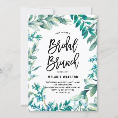 Watercolor Leaves & Berries Wreath Bridal Brunch Invitations