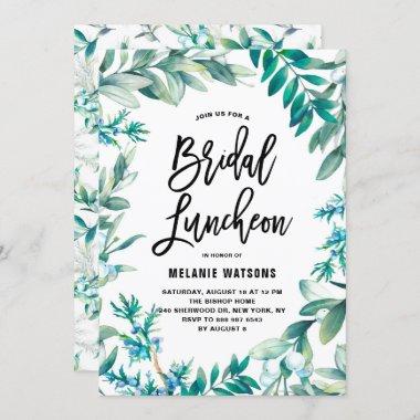 Watercolor Leaves & Berries Wreath Bridal Luncheon Invitations
