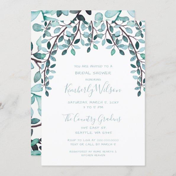 Watercolor Leaves Botanical Bridal Shower Invitations
