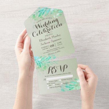Watercolor Leaves Flowers Botanical Wedding RSVP A All In One
