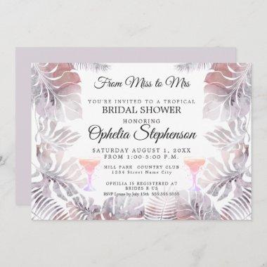 Watercolor Leaves in Rose Pink and Mauve Invitations