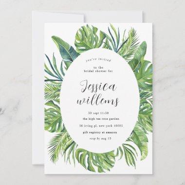 Watercolor Leaves Tropical Bridal Shower Invitations