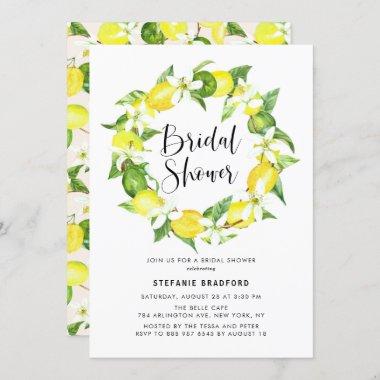 Watercolor Lemon Blossom Wreath Bridal Shower Invitations