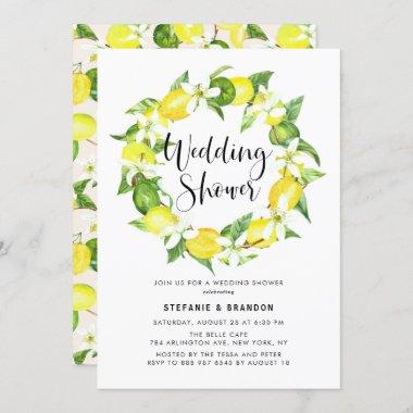 Watercolor Lemon Blossom Wreath Wedding Shower Invitations