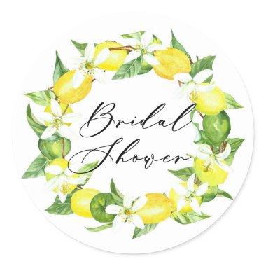 Watercolor Lemon Blossoms Wreath  Classic Round Sticker