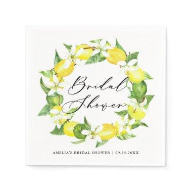 Watercolor Lemon Blossoms Wreath Bridal Shower Napkins