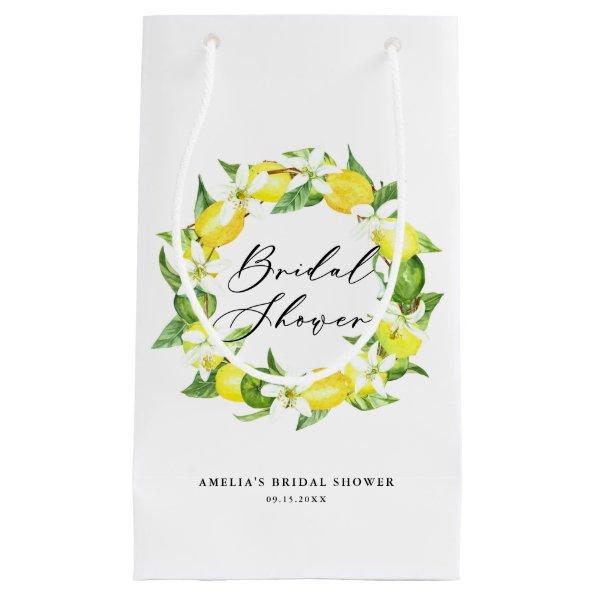 Watercolor Lemon Blossoms Wreath Bridal Shower Small Gift Bag