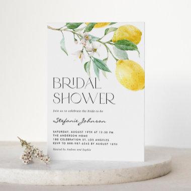 Watercolor Lemon Bouquet Summer Bridal Shower Invitations