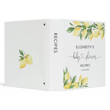Watercolor Lemon  Recipe Book 3 Ring 3 Ring Binder